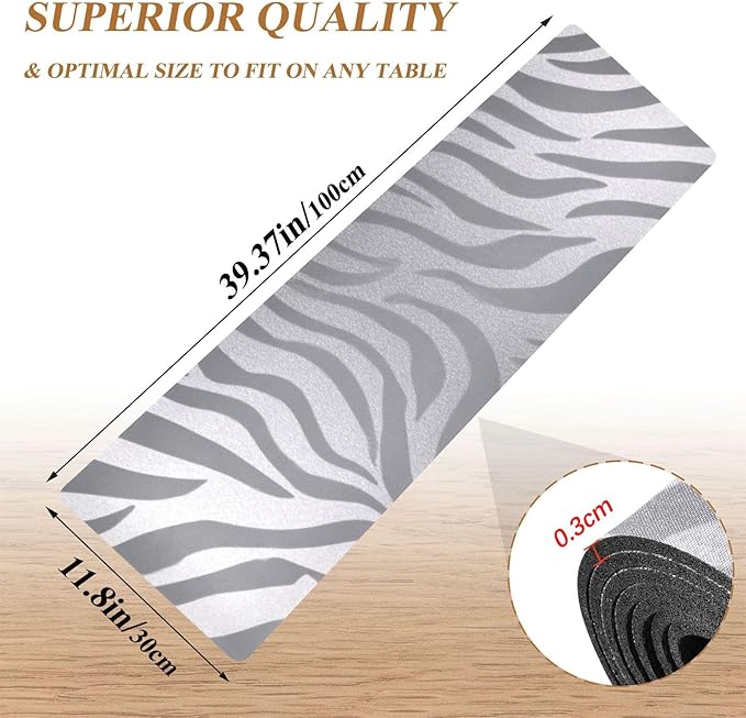2 in 1 Table Runner Trivet for Hot Pots and Pans Heat Resistant Non Slip Waterproof 39 x 12 Inch Decorative Table Protector for Kitchen Countertop Light Silvery Zebra Print
