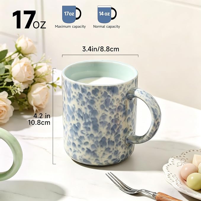 MONITO 17 OZ Coffee Mugs Set of 4, Ceramic Modern Coffee Mugs Set with handle for Tea/Latte/Milk/Cocoa.