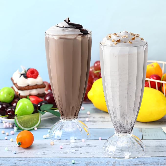 Tioncy 24 Pcs 12 oz Milkshake Glass Acrylic Clear Footed Ice Cream Soda Glass Old Fashioned Fountain Soda Cups for Drinking Sunda Milk Ice Cream