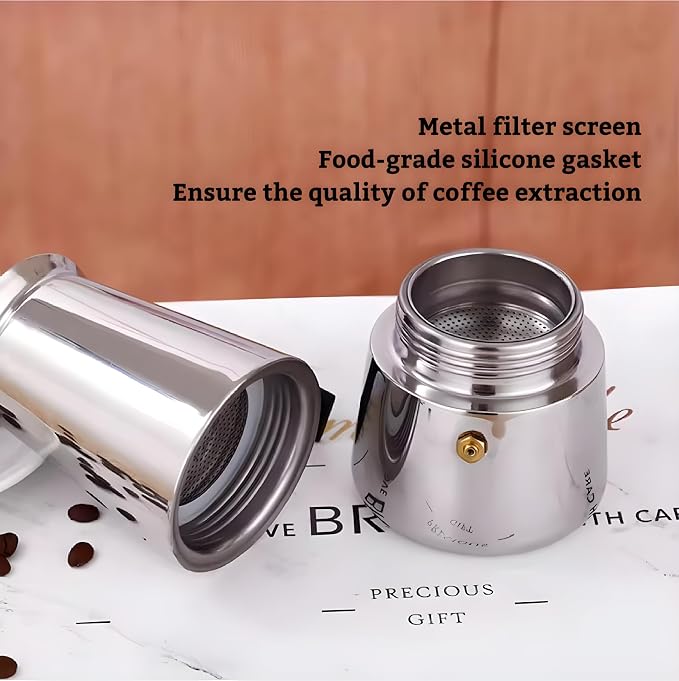 Stainless Steel Moka Pot, Gas/Electric Stovetop Espresso Maker, Percolator Coffee Pot Italian Percolator Cuban Café Brewing, Greca Coffee Maker (12CUP 600ml)