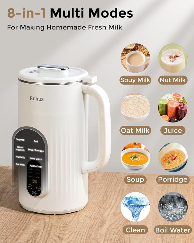 Kuhuz Nut Milk Maker,32oz Automatic Soy Milk Machine For Homemade Almond,Oat,Coconut Plant Based & Non-Dairy Beverages,12H Time Delay,Auto-Clean,Keep Warm,White