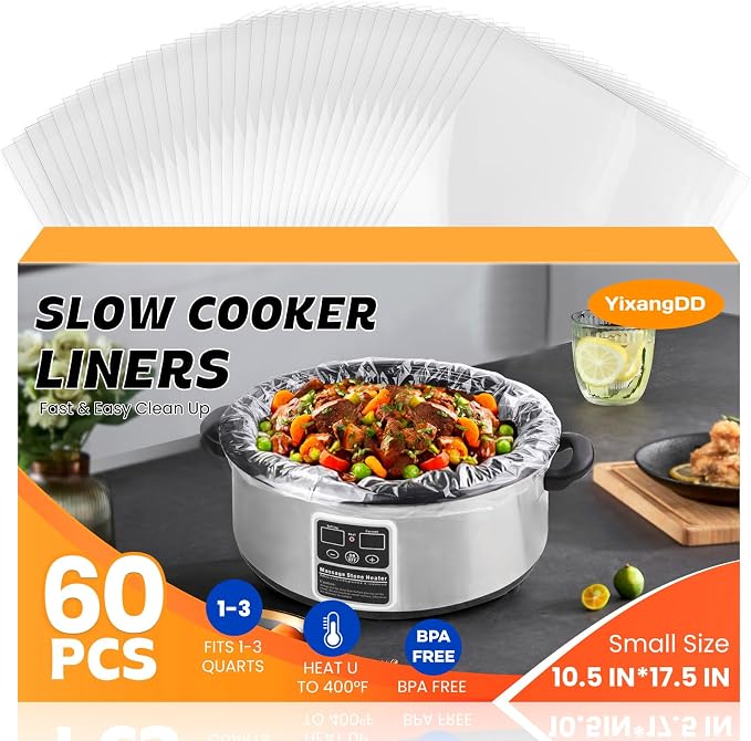 60 Pack Slow Cooker Liners, Small Size 10.5"x 17.5" Cooking Bags Disposable Pot Liners, Plastic Slow Cooker Bags Fits 1-3 Quarts, BPA Free, Suitable for Oval & Round Pot