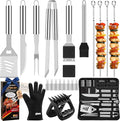 ROMANTICIST 23pcs Heavy Duty Grilling Gifts for Men Dad Fathers Day, Extra Thick BBQ Accessories Tools Set, Stainless Steel Grill Utensils Kit with Meat Claws,Canvas Bag for Outdoor Camping Silver