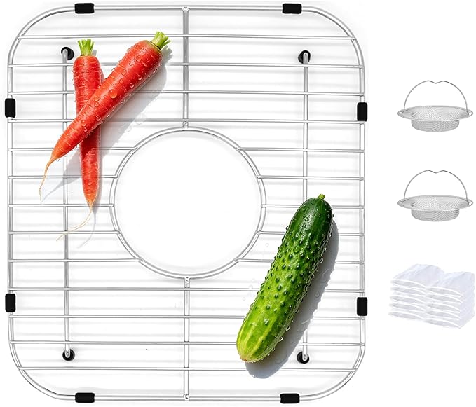 Sink Protectors - 18/8 Stainless Steel Draining Grid & Dish Rack, Medium Hole, Customizable Fit 300 x 336mm(11 13/16 x 13 3/16)