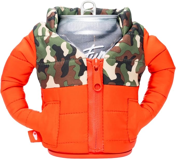 Puffin - The Puffy Jacket - Insulated 12 oz Can Cooler I Beer Bottle & Soda Can Insulator, Keep Drinks and Beverages Cold - Puffin Red/Woodsy Camo
