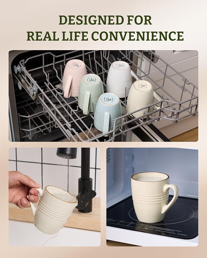 famiware Jupiter Coffee Mugs Set of 8, 13 oz Coffee Mug, Microwave and Dishwasher Safe, Coffee Cups with Handle for Coffee, Tea, Cocoa, Milk, Vanilla White