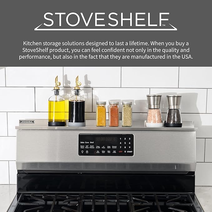 StoveShelf 30" Length White Magnetic Shelf for Kitchen Stove - Kitchen Storage Solution with Zero Installation - Over Stove Spice Rack Organizer