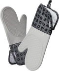 Kitchen Mama UltraShield Silicone Oven Mitts – Heat Resistant, Non-Slip Surface, Durable, Safe, Pot Holders, Flexible Waterproof Glove Set, Perfect for Cooking, Baking, Grilling, BBQ (Gem -Gray)