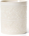FUN ELEMENTS Kitchen Utensil Holder, 7.2" Super Large Utensil Crock Heavy and Stable Lace Emboss Ceramic Utensil Holder for Kitchen Counter (Lace Emboss)