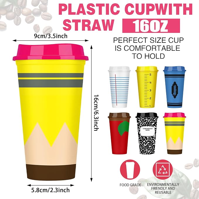 Skylety 36 Pcs Back to School Teachers Gifts Teacher Appreciation Gifts Teacher Deals Bulk Reusable Plastic Coffee Cup with Lid for First Day of School Party Decorations (Elegant)