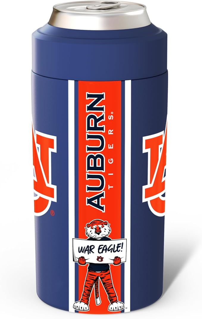 Frost Buddy NCAA Universal Buddy - Fits all - Stainless Steel Can Cooler for 12 oz & 16 oz Regular or Slim Cans & Bottles - Stainless Steel (Auburn War)