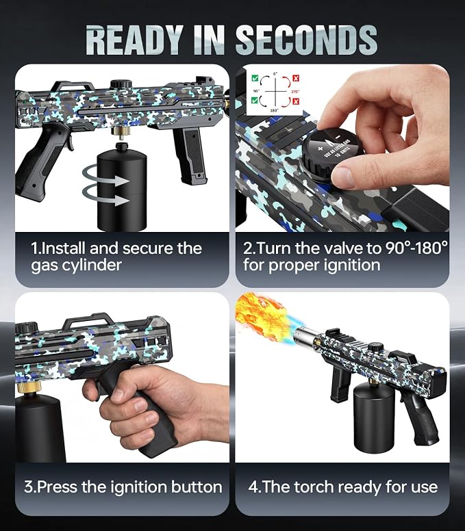 Powerful Propane Torch Gun, Kitchen cooking Torch lighter with Adjustable Flame, Flame Thrower Gun Butane Torch for Searing Steak, BBQ, Campfire, Fireplace (Tank Not Included)(Camouflage)
