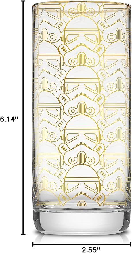 JoyJolt Star Wars Glassware. 'Deco' Highball Glasses Set of 4, 13.5oz Star Wars Glasses. Highball Glass Tumbler with Darth Vader in a Retro Crystal Glass Cup. Tall Drinking Water Glasses For Kitchen