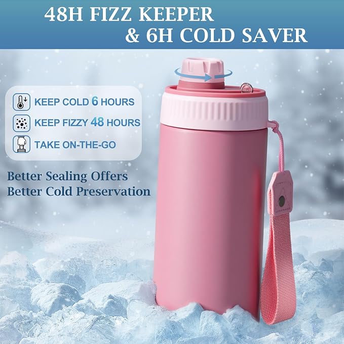 MAXSO Sealed Can Cooler Fizz Lid Can Cover for 12 oz Regular, Slim Skinny Cans & As Thermal Bottle, 4-in-1 Insulated Vacuum Stainless Steel Carbonated Cold Drink Holder - Rose Pink
