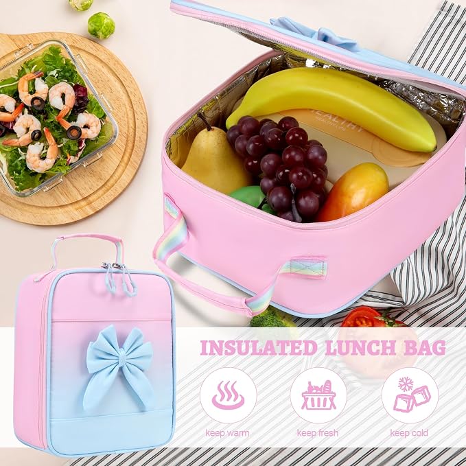 DIGOBAY Girls Backpack - Includes 14oz Insulated Water Bottle, Girls School Backpack Set with Lunch Bag & Pencil Case, Girl Teens for Elementary Preschool Middle School