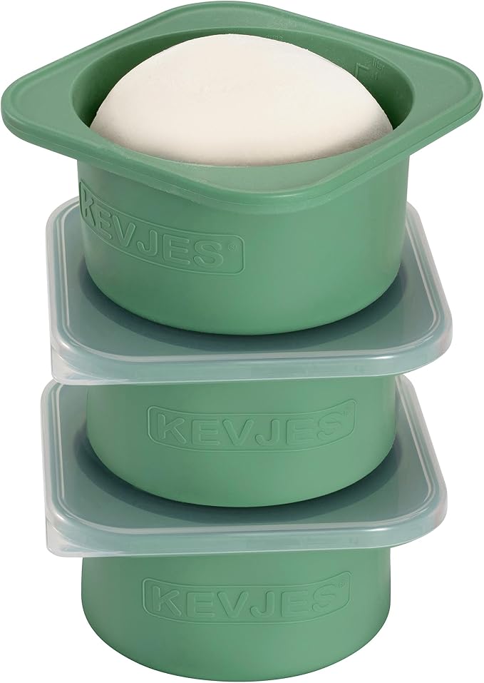PLUS-Large 1000ml Pizza Dough Proofing Boxes for DIY Artisan Pizza, Food Grade Silicone Stackable Containers with Lids, Sturdy Reinforced Steel. Freezer, Fridge, Dishwasher Safe (3Green Plus)