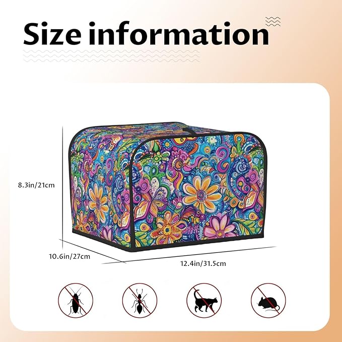 Toaster Cover 4 Slice Watercolor Flower Abstract Colorful Kitchen Small Appliance Covers with Pockets Dust and Fingerprint Protection