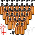Tanlade 24 Pcs Glass Pump Bottle Dispenser 4 oz Travel Bottles with Pump Refillable Glass Containers for Toiletries Lotion Liquid Soap Shampoo Essential Oils Cosmetic Travel Accessories (Amber)