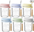 HomArtist 16oz Overnight Oats Containers with Lids and Spoons, 6 Pack Wide Mouth Mason Jars with Airtight Lids, Overnight Oats Jars for Salad, Chia Seed, Cereal, Yogurt