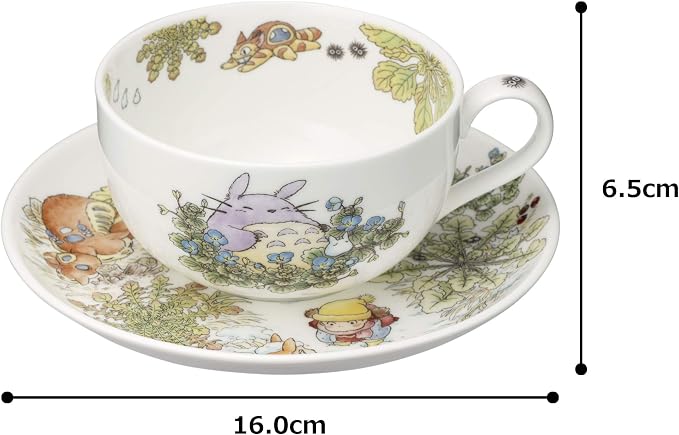 Noritake T97285A/4660-1 My Neighbor Totoro Milk Tea Cup & Saucer, 11.8 fl oz (325 cc), Large Dog Fuguri, Microwave Safe, 1 Guest, Bone China