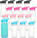 16 Pack 10 Oz Plastic Snow Globe Tumbler for Kids with Pre-Drilled Hole and Plug, Leak Proof Double Wall Snow Globe Sports Water Bottle with Portable Handle for Glitter DIY Gift, Mixed Color