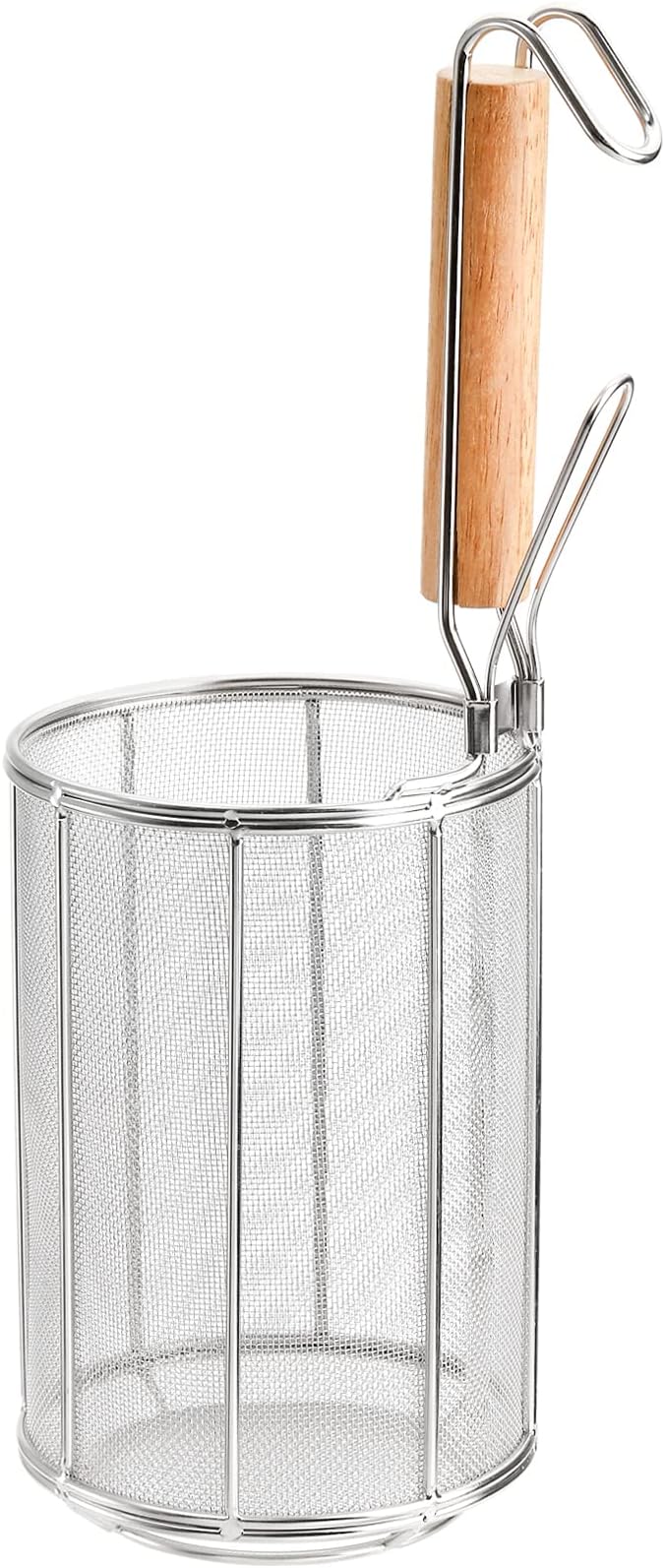 TOPZEA Spaghetti Pasta Strainer Spoon, Stainless Steel Noodle Strainer with Wood Handle, Kitchen Mesh Spider Strainer Food Strainer, Deep Fry Basket for Rinsing, Straining, Draining