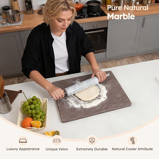 Diflart Natural Marble Stone Cutting Board for Kitchen, 16x20 Inch, Red, Marble Slab Pastry Board for Cheese, Dough, Chocolate, Pack of 1 Pcs