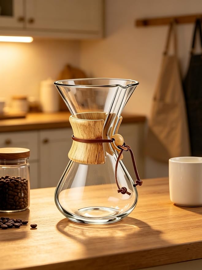 subjectthree Glass Coffee Maker - Pour Over Coffee Dripper 8 Cup with Stainless Steel Filter for Camping, Office,Cafe,Home (28 Ounce)