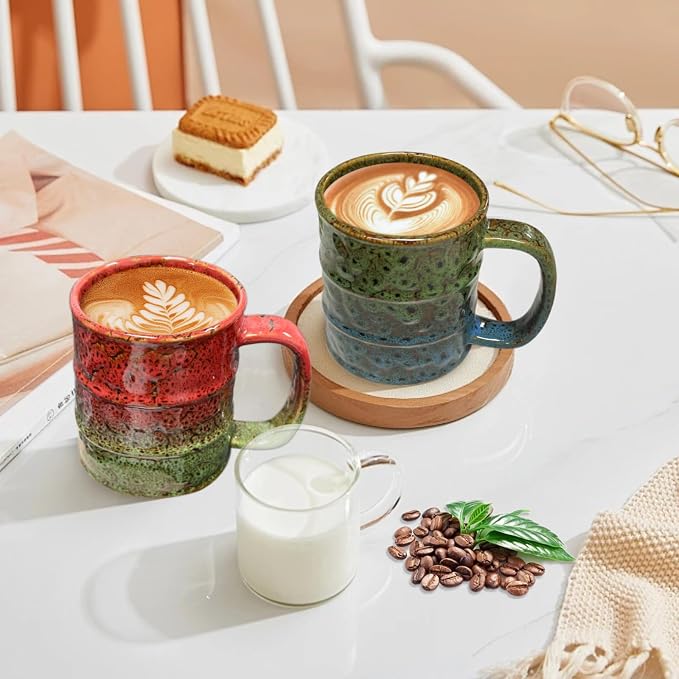 Coffee Mugs Set of 4,12 Oz Coffee Cups Ceramic, Perfect for Office Family Gatherings - Dishwasher and Microwave Safe(4,Multicolor)