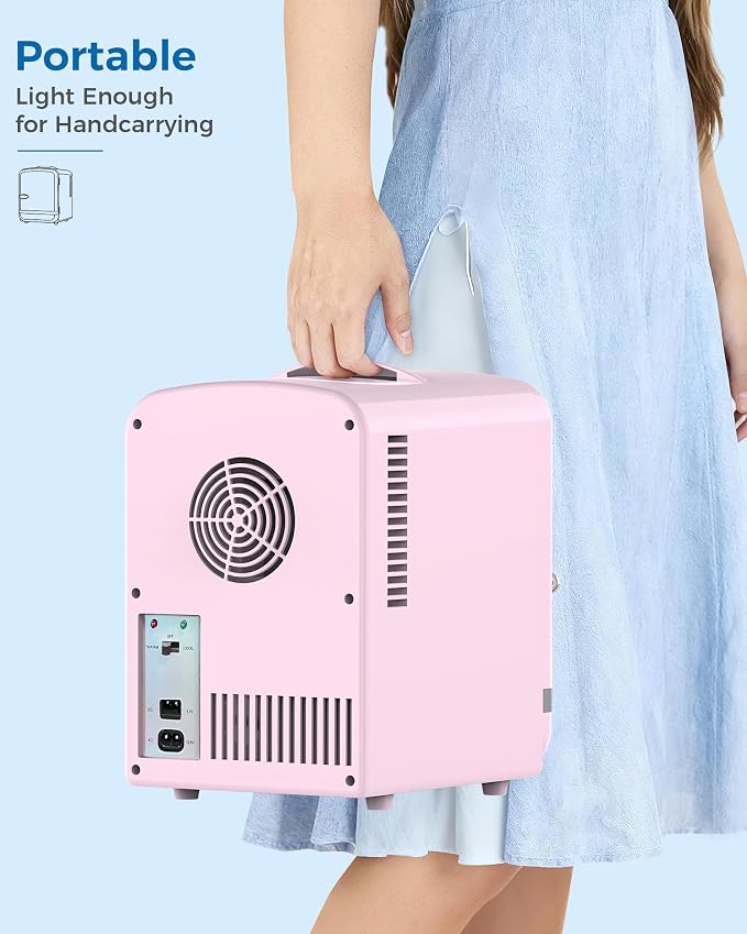 Electactic Mini Fridge for Skincare, 4L/6 Cans Portable Compact Cosmetic Fridge, Retro Desktop Fridge with AC/DC Adapters, Small Cooler and Warmer for Beverage, Makeup, Bedroom, Office, Kids, Pink