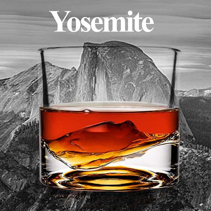 LIITON Yosemite Heavy Crystal Whiskey Glasses Gift Set of 2, Thick Freezable Bourbon Glass 1lb Each, Premium Whiskey Gifts for Men, Frozen Crystal Chills Cocktails, 10 oz