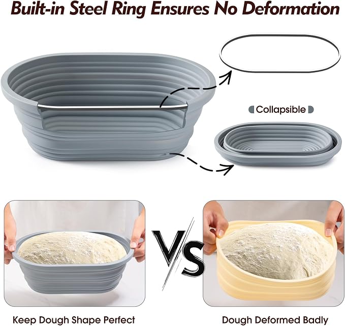 Sourdough Starter Kit, Sourdough Bread Baking Supplies, 40oz Sourdough Starter Jar, Silicone Banneton Bread Proofing Basket Set with 9" Round & 10" Oval,Artisan Bread Baking Tools,Silicone Bread Sling