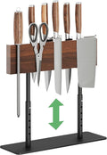 NiHome Acacia Wood Knife Block, Adjustable Height Magnetic Stand (8.66–11.81 in), Double-Sided Knife Storage, Thick Metal Base with Non-Slip Pads for Kitchen Counter