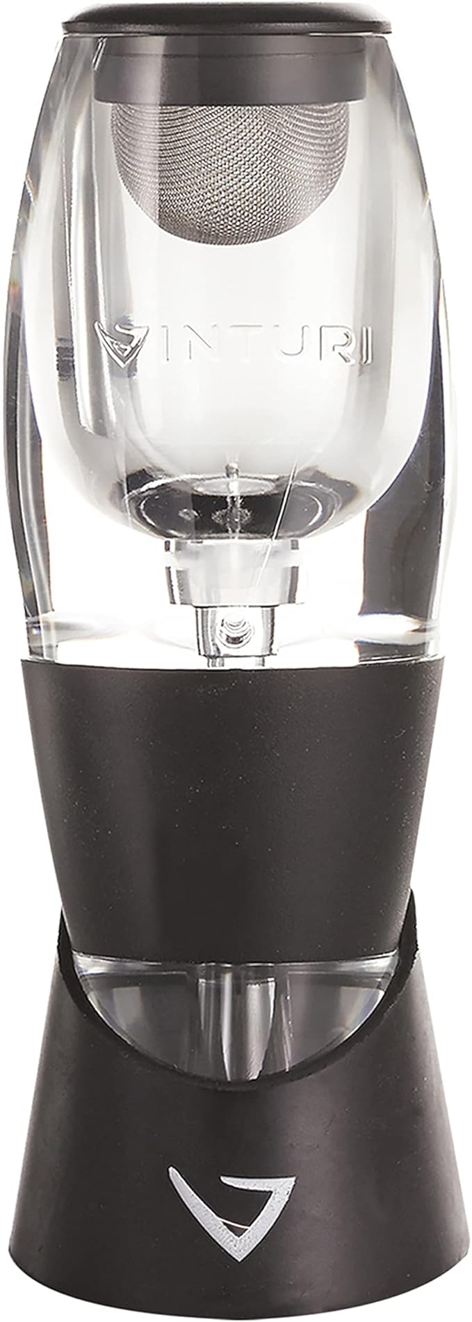 Vinturi Wine Aerator Pourer and Decanter for Red Wines Patented Design Perfectly Aerates Wines By The Glass or Bottle With Distinctive Sound, Includes No-Drip Base & Sediment Screen, Black