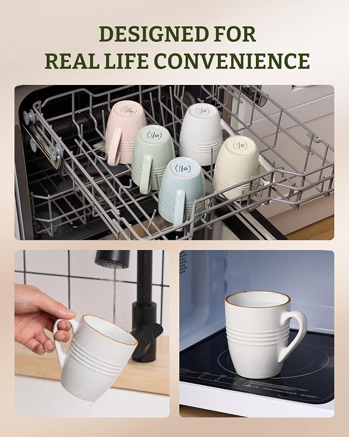 famiware Jupiter Coffee Mugs Set of 6, 13oz Coffee Mug, Microwave and Dishwasher Safe, Coffee Cups with Handle for Coffee, Tea, Cocoa, Milk, White