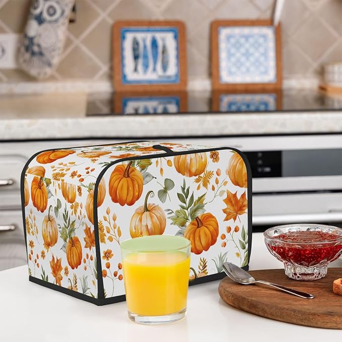 Pumpkin Thanksgiving Watercolor 2 Slice Toaster Cover Dust And Fingerprint Bread Maker Cover Bakeware Protector Washable Appliance Covers Kitchen Accessories For Home Kitchen Women Gift