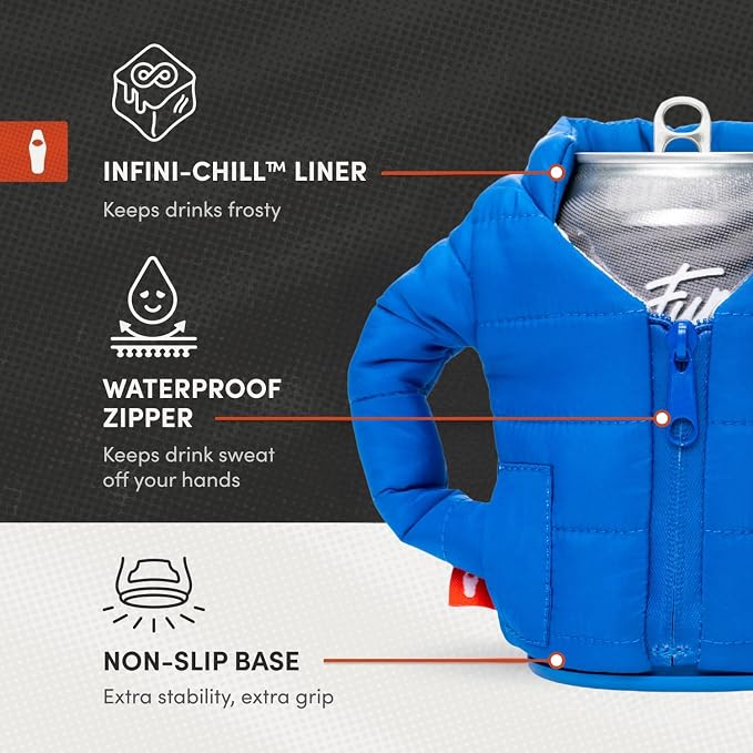 Puffin - The Puffy Jacket - Insulated 12 oz Can Cooler I Beer Bottle & Soda Can Insulator, Keep Drinks and Beverages Cold - Varsity Blue