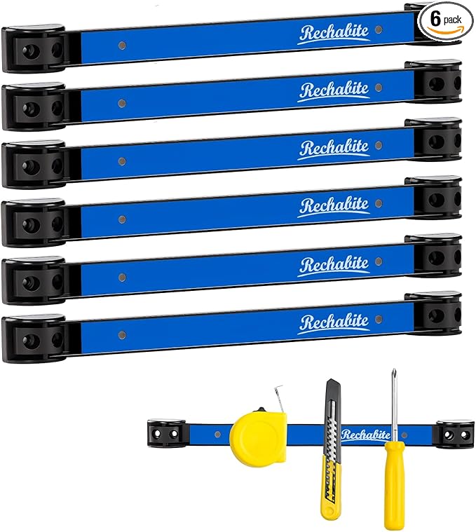 6 Pieces 12" Magnetic Tool Holder Strip, Blue Magnet Bar, Metal Tool Organizer Rack for Garage Organization, Easy To Install in Workshop, Mounting Screws Included