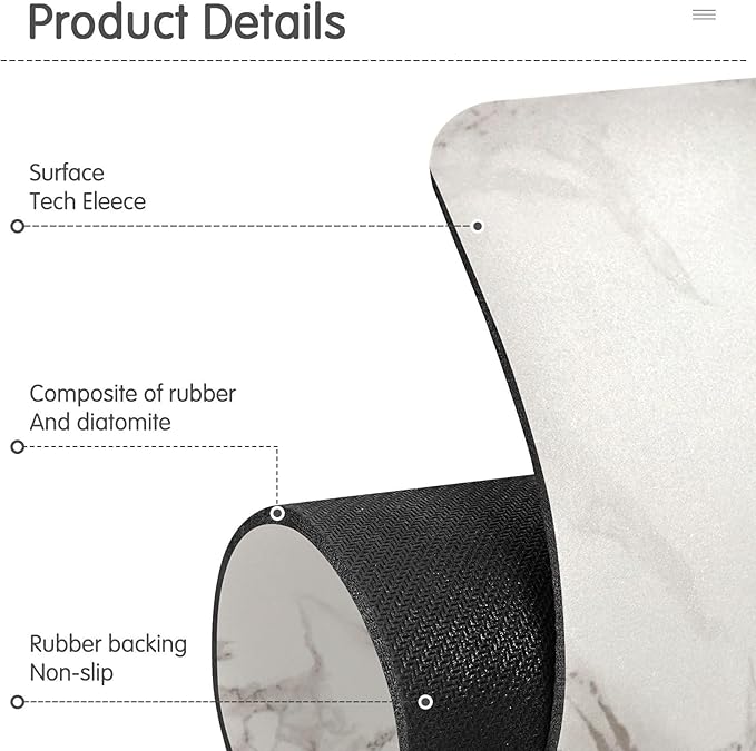 Kitchen Sink Splash Guard 2 PCS 30 Inch Sink Faucet Mat Splash Guard for Bathroom Countertop Water Absorbent Foldable Cuttable Soft Washable Marble White