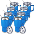 20 oz Tumbler with Handle Stainless Steel Insulated Coffee Tumbler with Lid and Straw Double Wall Vacuum Insulated Coffee Mug Leak Proof Travel Mug Tumbler for Hot and Cold Drink (Sea Blue,8pack)