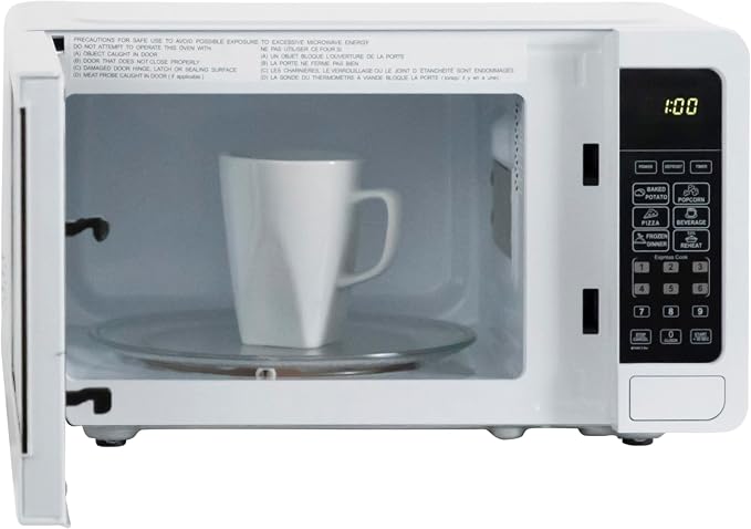 West Bend 0.7 Cu. Ft. Countertop Microwave Oven, 700W with 6 Pre-Programmed Cooking Settings, Speed Defrost, Electronic Control Panel, Rotating Glass Turntable, Add 30 Seconds Button, White