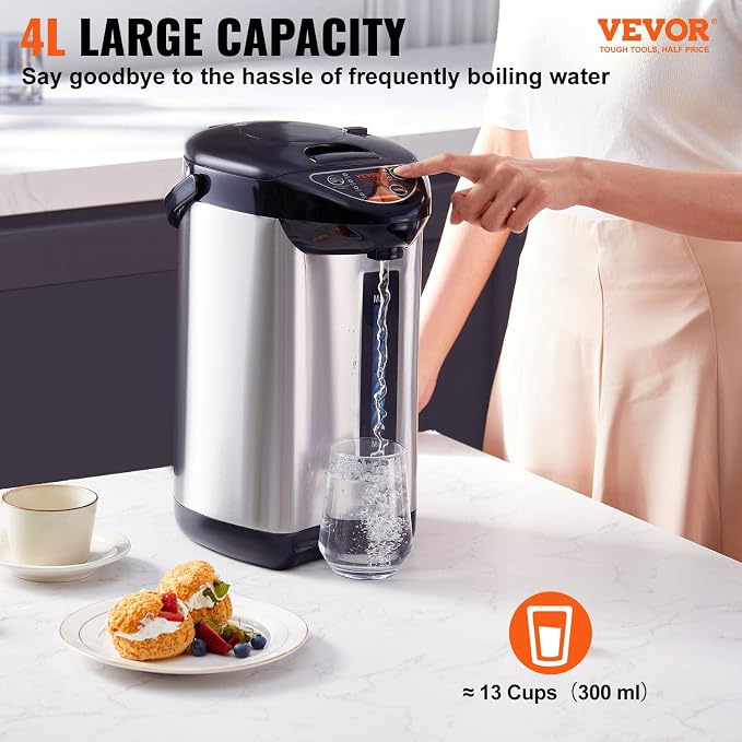 VEVOR Hot Water Dispenser, Adjustable 4 Temperatures Water Boiler and Warmer, 304 Stainless Steel Countertop Water Heater, 3-Way Dispense for Tea, Coffee and Baby Formula, 4L/135 oz
