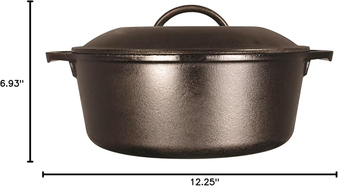 Lodge Cast Iron Dutch Oven 7 Quart - Loop Handle Cooking Vessel - Even Heat Retention - Oven-Safe, Versatile Pot