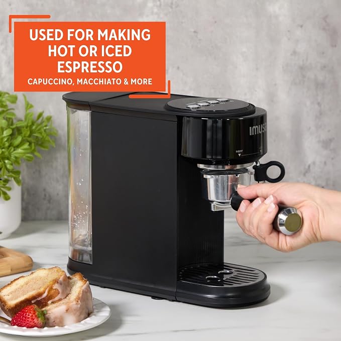 IMUSA 20 Bar Espresso Machine with Milk Frother, Compact 1-2 Cup Espresso & Cappuccino Maker, Thermoblock Fast Heating Coffee Machine, Hot & Iced Latte, Macchiato & Mocha Maker, Matte Black