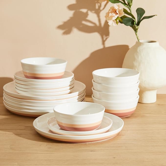 Sweese Plates and Bowls Sets,18 Pieces Modern Porcelain Dinnerware Set for 6 Handcrafted Uniqe Dinner Set Ceramic Dishware Dishes Microwave and Dishwasher Safe, Terra Cotta