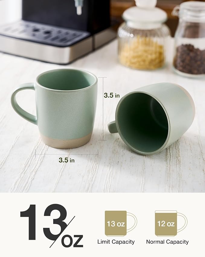 famiware Coffee Mugs Set of 8, Milkyway 13 oz Mug Set, Ceramic Cup Set with Handle for Coffee, Tea, Cocoa, Milk, Light Green