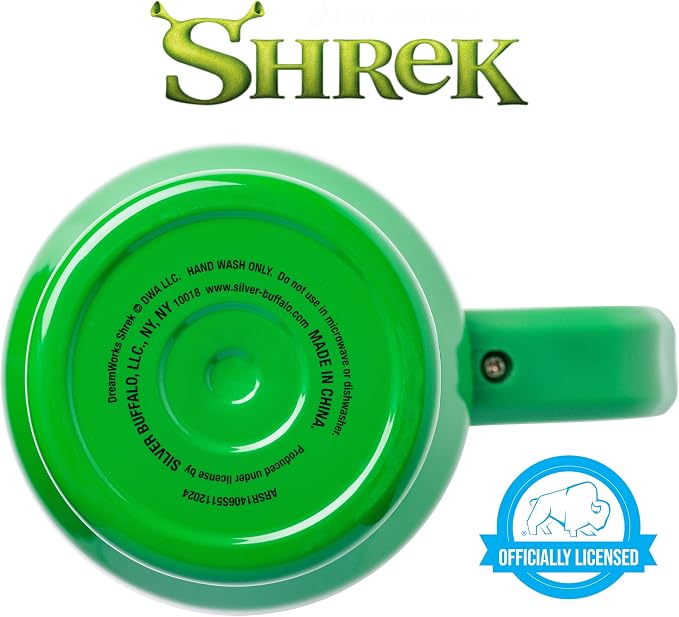 Silver Buffalo Shrek “Beware Ogre” Stainless Steel Tumbler with Handle, Fits in Standard Cup Holder, 40 Ounces