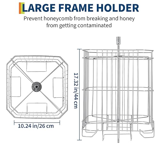 4 Frame Honey Extractor, Manual Stainless Steel Beekeeping Equipment, Honeycomb Drum Spinner with Transparent Lid & Adjustable Stand for Apiary Home Kitchen