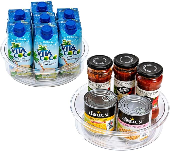 SANNO Lazy Susan Cabinet Organizer, Clear Turntable Food Pantry Storage Container for Kitchen Spice Pantry Fridge Cupboard Organizing-9.8",Set of 2