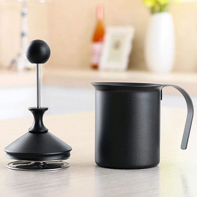 Milk Frother Cup 400cc, Compact Finely Foamed Milk Frother Pitcher, Easy to Clean Metal Cup for Frothing Various Milks, Comfortable Grip Design